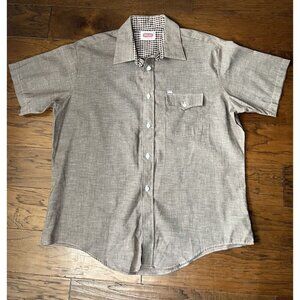 Vtg Men's BREAD Short Sleeve SHIRT, XL 1970s - Check, Brown Solid BROWN